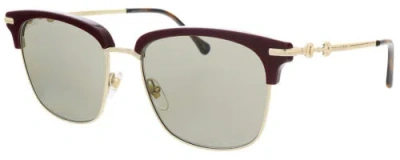 Pre-owned Gucci Gg0918s-003 Unisex Sunglasses Burgundy Red Gold Brown Tortoise/green 56 Mm In Multicolor