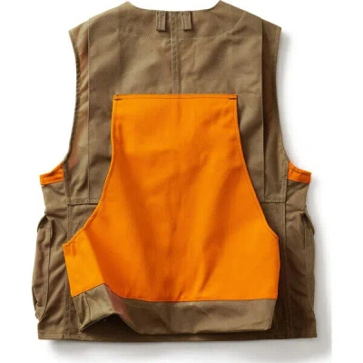 Pre-owned Filson Upland Hunting Vest 11016025 Made In Usa Dark Tan Blaze Orange Tin Cloth In Brown
