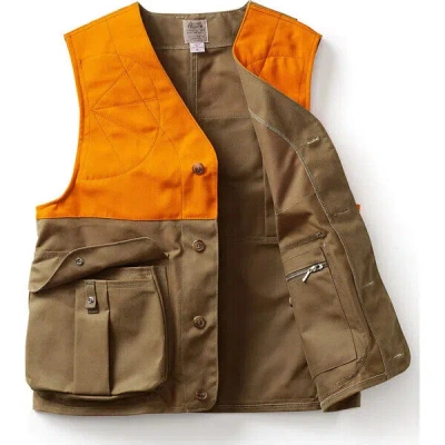 Pre-owned Filson Upland Hunting Vest 11016025 Made In Usa Dark Tan Blaze Orange Tin Cloth In Brown