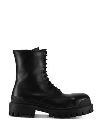Pre-owned Balenciaga Womens Black 1-1/2" Platform Master Block Heel Leather Booties 39.5