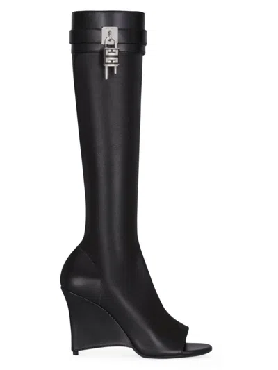 Shop Givenchy Women's Shark Lock Stiletto Sandal Boots In Leather In Black