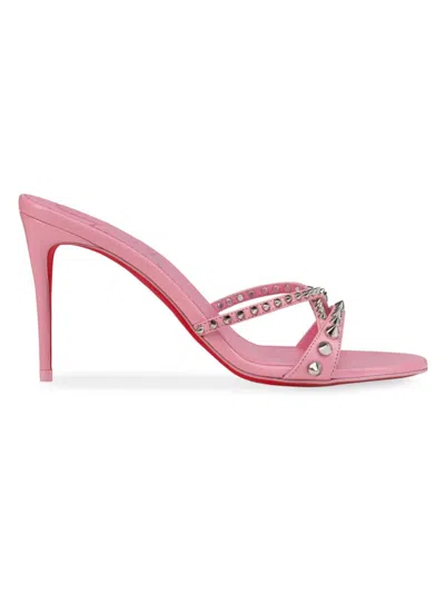 Shop Christian Louboutin Women's Tatoosh Spikes 85mm Leather Sandals In Pink
