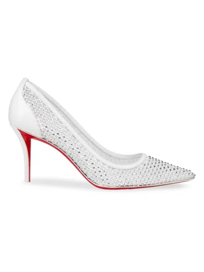 Shop Christian Louboutin Women's Apostropha 80mm Mesh Strass Pumps In White