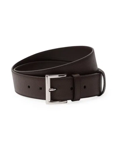 Shop Prada Men's Saffiano Leather Belt In Brown