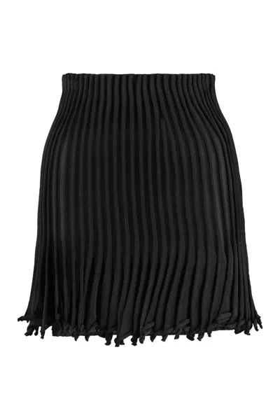 Shop Alaïa Pleated Knitted Skirt In Black