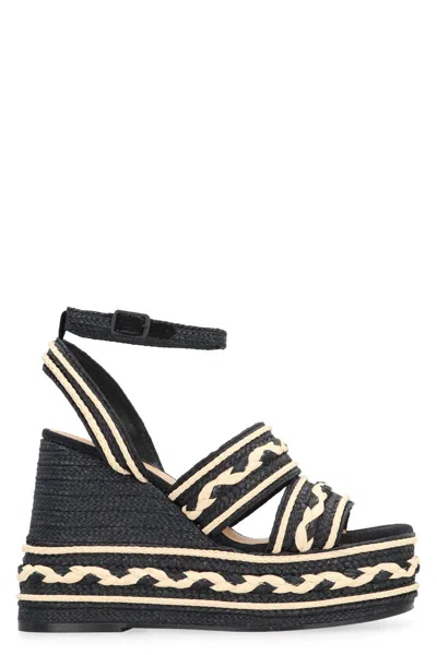 Castaã±er Braided Platform Sandals Wedge Heel In Black
