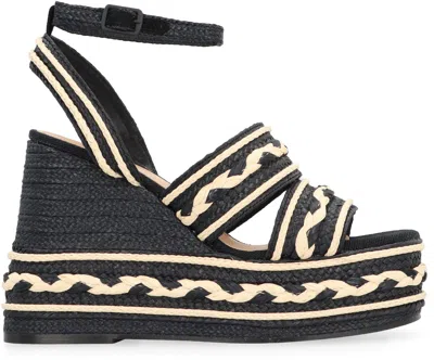 Castaã±er Braided Platform Sandals Wedge Heel In Black