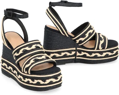 Castaã±er Braided Platform Sandals Wedge Heel In Black