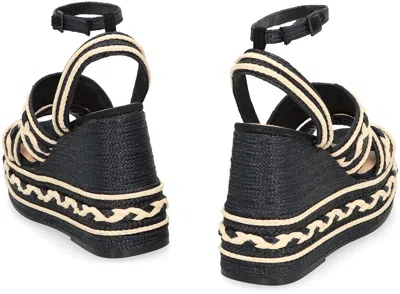 Castaã±er Braided Platform Sandals Wedge Heel In Black