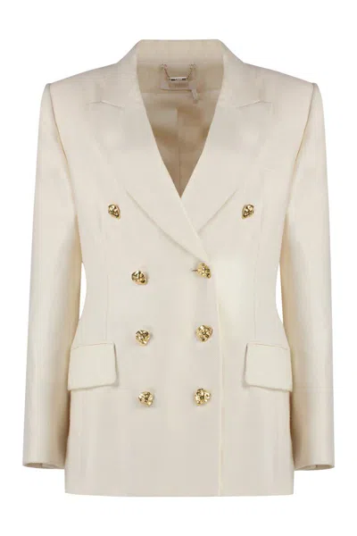 Shop Chloé Double-breasted Wool-silk Blazer In White