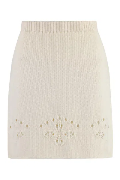 Shop Chloé Knitted Mini Skirt In Ivory