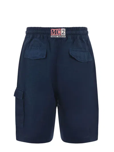 Shop Mc2 Saint Barth Linen Shorts In Blue