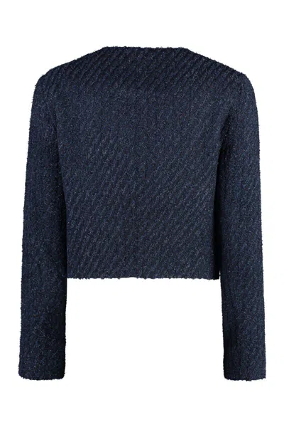 Shop Michael Kors Knitted Jacket In Blue