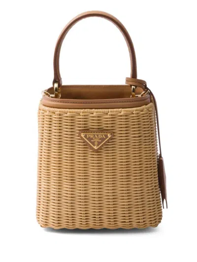 Shop Prada Mini Panier Triangle-logo Bucket Bag In Naturale