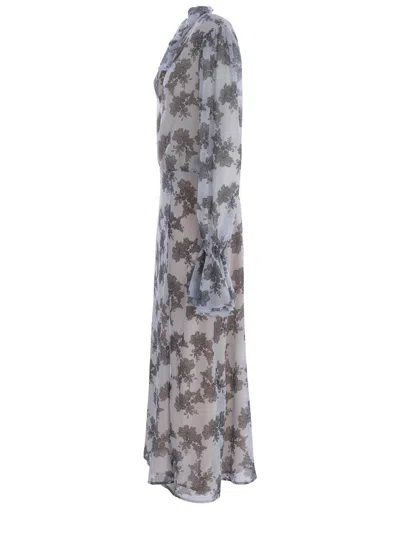 Rotate Birger Christensen Rotate Chiffon Floral Printed Bow Midi Dress In Celeste Polvere