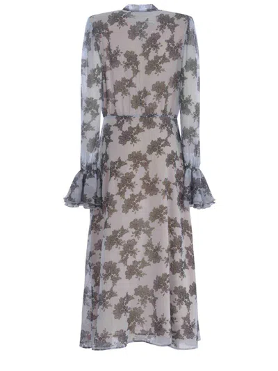 Rotate Birger Christensen Rotate Chiffon Floral Printed Bow Midi Dress In Celeste Polvere
