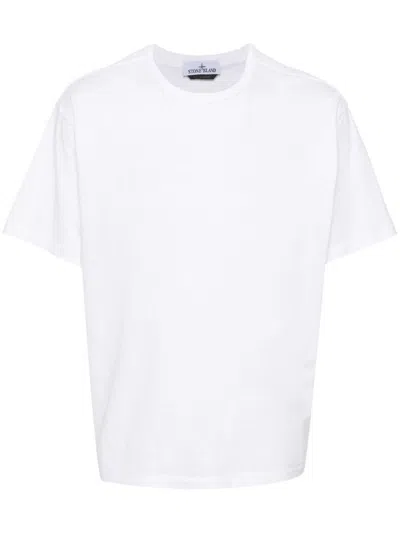 Shop Stone Island Cotton T-shirt With Embroidered Logo In White