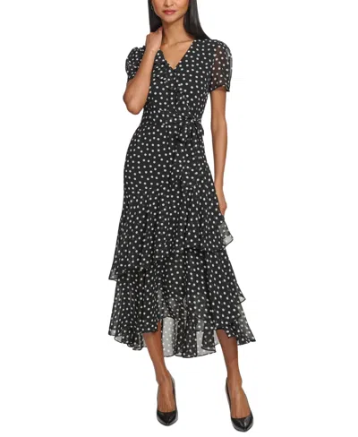 Shop Karl Lagerfeld Women's Ruffled Polka Dot Maxi Dress In Black  White