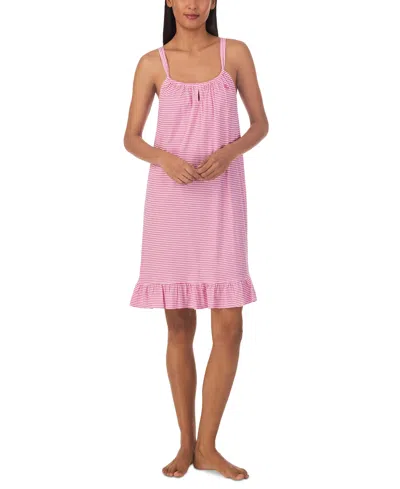 Shop Lauren Ralph Lauren Women's Short Tunnel Neck Strap Nightgown In Pink Print