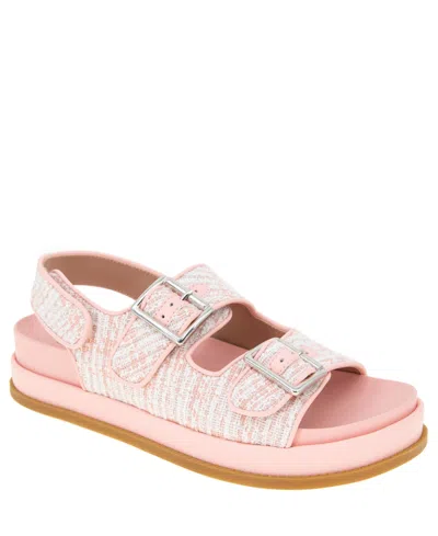 Shop Bcbgeneration Women's Beena Footbed Hook And Loop Flatform Sandals In Pink,white Boucle