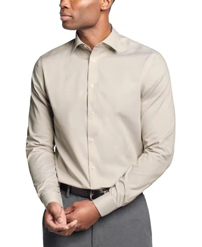 Shop Calvin Klein Men's Steel Plus Regular Fit Modern Pin Cord Dress Shirt In Taupe