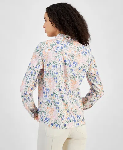 Shop Tommy Hilfiger Women's Sea Garden Cotton Roll-tab-sleeve Shirt In Brght Wht