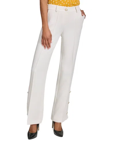 Shop Karl Lagerfeld Women's Button-hem Wide-leg Pants In Soft White