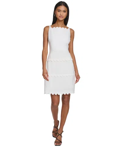 Shop Karl Lagerfeld Women's Scalloped-trim Sheath Dress In Soft White