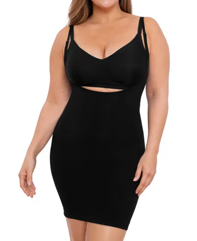 Shop Shapermint Essentials Women's Open Bust Shaper Slip Dress 73007 In Black