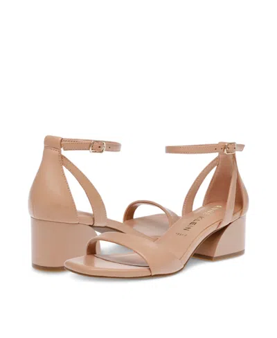 Shop Anne Klein Women's Mia Block Heel Sandals In Nude Smooth