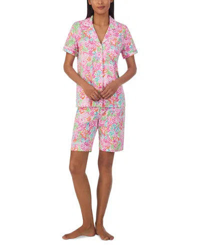Shop Lauren Ralph Lauren Women's 2-pc. Short-sleeve Notch-collar Bermuda Pajama Set In Multi Floral