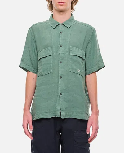 Shop C.p. Company Linen Short Sleeved Shirt In Green