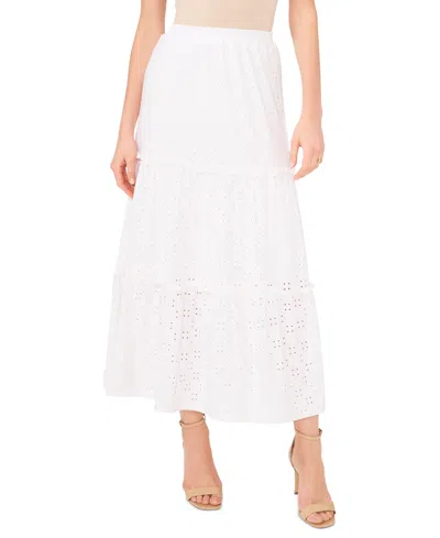Shop Sam & Jess Women's Eyelet Tiered Pull-on Midi Knit Skirt In Ultra Whit
