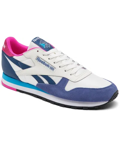 Shop Reebok Men's Classic Nylon Casual Sneakers From Finish Line In Chalk,blue,purple,pink
