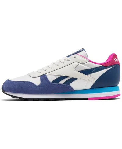 Shop Reebok Men's Classic Nylon Casual Sneakers From Finish Line In Chalk,blue,purple,pink