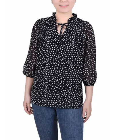 Shop Ny Collection Women's 3/4 Sleeve Chiffon Blouse In Black Icemoon