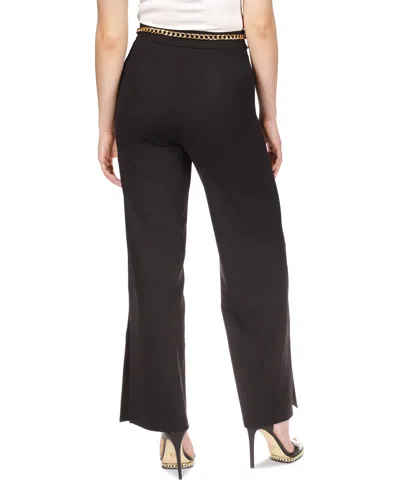 Shop Michael Kors Michael  Petite Chain-belt High-rise Wide-leg Pants In Black