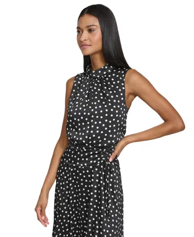 Shop Karl Lagerfeld Women's Polka-dot High-low Midi Dress In Blk,sft Wt