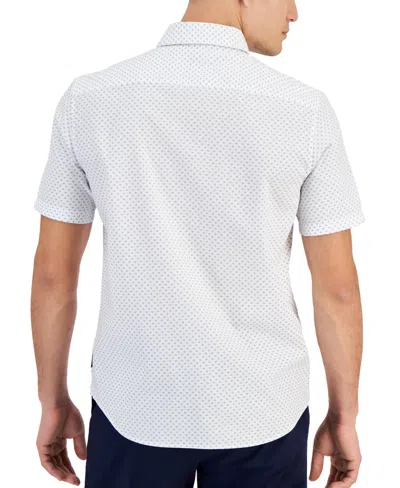 Shop Michael Kors Men's Slim-fit Stretch Textured Geo-print Button-down Shirt In White