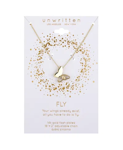 Shop Unwritten Cubic Zirconia Butterfly Shaker Pendant Necklace In Gold