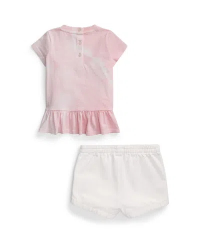 Shop Polo Ralph Lauren Baby Girls Tie-dye Polo Bear T-shirt And Chino Shorts Set In Hint Of Pink Tie Dye