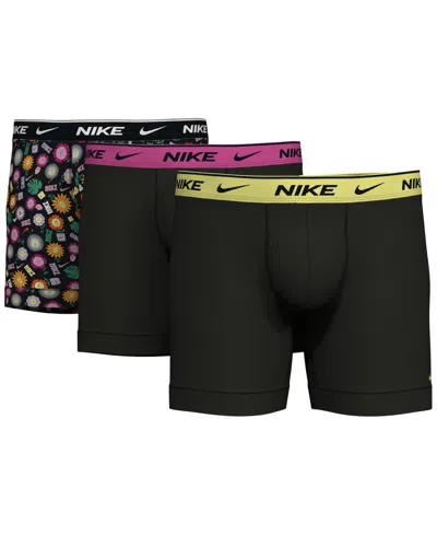Shop Nike Men's 3-pk. Dri-fit Essential Cotton Stretch Boxer Briefs In Awe Floral Print,blk L.fuchsia Wb,lt Las