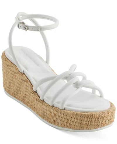 Shop Dkny Women's Cyrilla Strappy Platform Wedge Sandals In Bright White