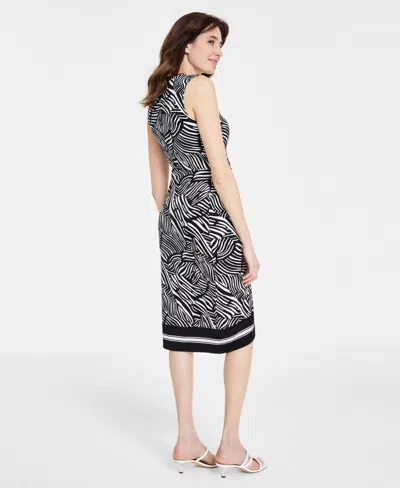 Shop Michael Kors Michael  Women's Zebra-print Faux Wrap Midi Dress, Regular & Petite In Black,white