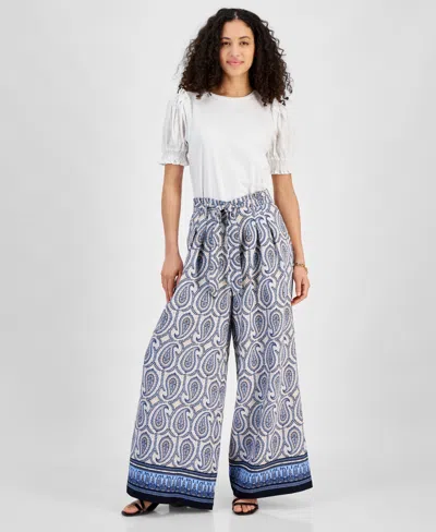 Shop Tommy Hilfiger Women's Paisley-print Paperbag-waist Pants In Ivory Mult