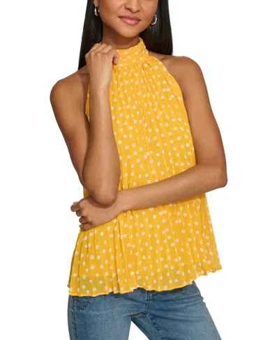 Shop Karl Lagerfeld Women's Halter Pleated Polka Dot Blouse In Gold Fusion