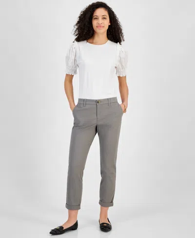 Shop Tommy Hilfiger Women's Th Flex Hampton Cuffed Chino Straight-leg Pants, Created For Macy's In Nickel