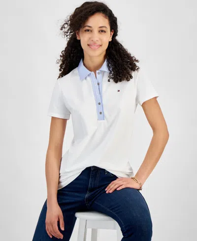 Shop Tommy Hilfiger Women's Contrast Trim Polo Shirt In Brt White