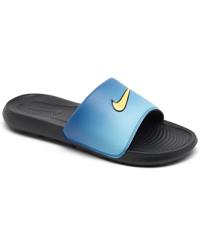 Shop Nike Men's Victori One Fade Print Slide Sandals From Finish Line In Hyper Blue,chamois