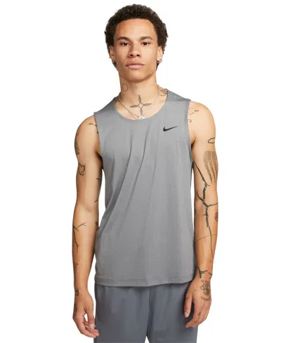 Shop Nike Men's Ready Relaxed-fit Dri-fit Fitness Tank, Regular & Big & Tall In Smoke Grey,htr,(black)